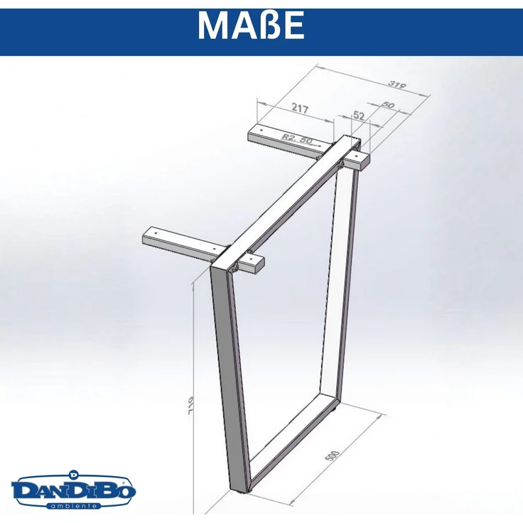 DanDiBo 2x Tischbeine Edelstahl 72 x 72 cm Tischgestell Höhenverstellbar 96679 Tischfüße Möbelfüße Tischkufen Esstisch Beine – Bild 3