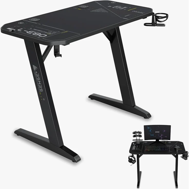 SENSE7 Schreibtisch Nomad Cybernetic, Gaming Tisch 120x60, PC Tisch mit Kopfhörerhaken, Getränkehalter, Controller Halter, Gaming Computertisch mit Kohlefaseroberfläche, Ergonomischer Gaming Desk – Bild 4