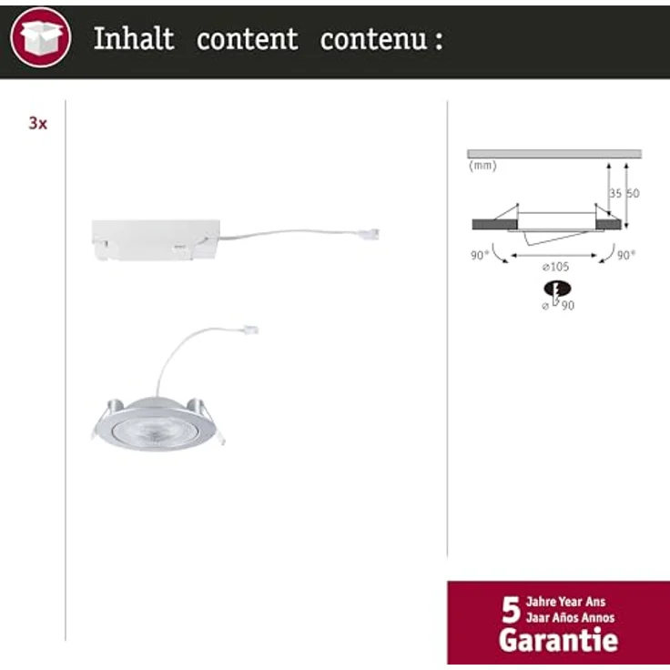Paulmann 92256 LED Einbauleuchte White Select Aumus 3er-Set Chrom 3 Step Dimmbar – Bild 7