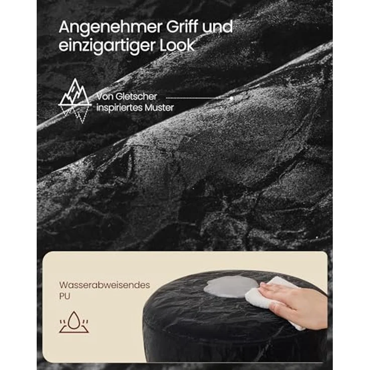 VASAGLE Schminkhocker 2er Set, Schminkstuhl, Sitzhocker, höhenverstellbar, 360° drehbar, PU, Dicke Polsterung, für Schlafzimmer, Küche, Esszimmer, modern, tintenschwarz ZH2504014 – Bild 7