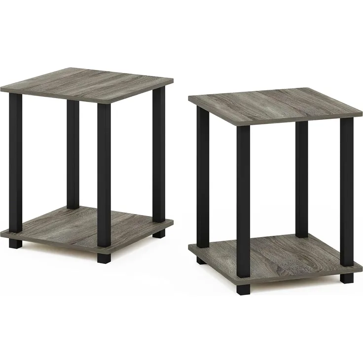 Furinno Simplistic Sofatisch, Couchtisch, Beistelltisch, mit 2 Ebenen, 2-er Set, Französische Eiche / Schwarz, 39. 6x39. 6x49. 8 cm