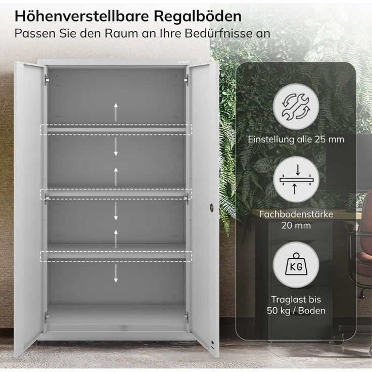 Metallschrank mit Einzel-Schublade RUEL - 195x90x40cm Grau | Büroschrank Aktenschrank Stahlschrank Fachbodenschrank Werkstattschrank – Bild 5