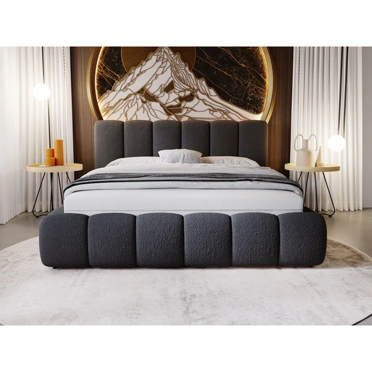GRAINGOLD Cloud Bett 160x200, Polsterbett mit Bettkasten, Bouclé-Stoff, mit Kopfteil, Schwarz – Bild 4
