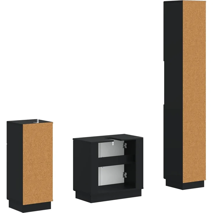 vidaXL 3-teiliges Badezimmer-Schranksystem HOORN Schwarz Holzwerkstoff 3417874 – Bild 6