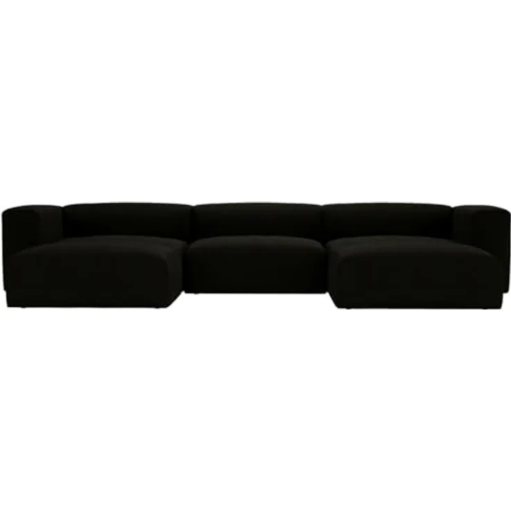 GrainGold Ecksofa U-Form LANDI - 340x180 cm, Schwarz, Universal, Wellenfedern, T25-Schaum – Bild 4