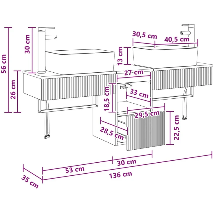 vidaXL Badezimmerschrank-Set 3 stk. Betongrau 136 x 35 x 80 cm 3405610 – Bild 12