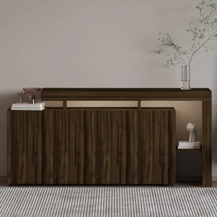 Moderner Konsolentisch aus Walnussholz mit LED-Beleuchtung, 170 cm | 100% melaminbeschichtet, 18 mm stark | Wandmontage möglich, stilvolles Design – Bild 2