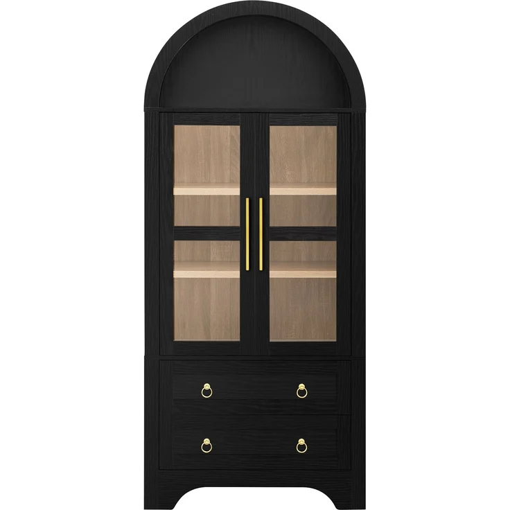 Highboard mit verstellbaren Regalböden und Schubladen, Küchenschrank mit transparentem Glas und großem Stauraum, Ideal für Esszimmer, Wohnzimmer und Küche (Schwarz)--Schwarz--76.2x40x180cm--YOUDENOVA – Bild 4