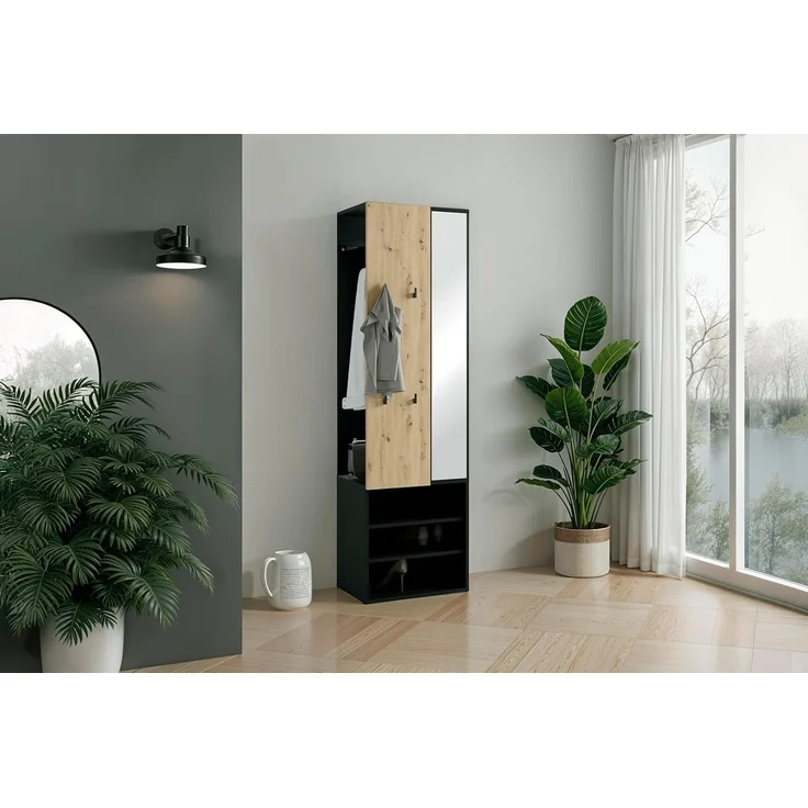 byLIVING Kompaktgarderobe Dielen - Set Andorra (1-St) maximale Ordnung auf wenig Fläche mit Spiegel, Kleiderstange und Haken – Bild 2