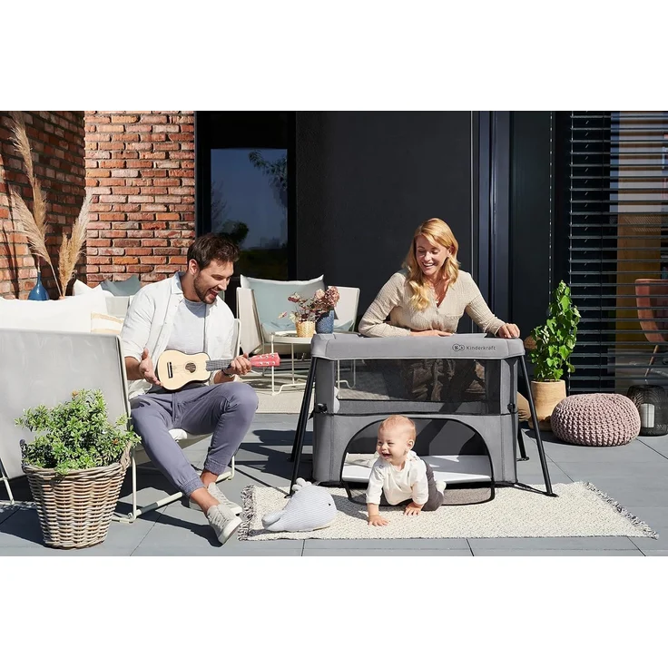 kk Kinderkraft Kinderkraft Reisebett 2 in 1 MOVI, faltbares Kinderbett, Laufgitter, Separater Eingang, 2 Matratzenhöhen, Zusammenklappe, mit Zubehör, Matratze, Tragetasche, Rosa, Stahl, Aluminium – Bild 7