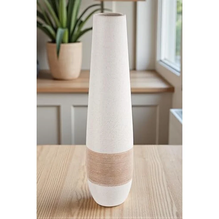 Gilde Deko große Vase XL, Keramik Bodenvase in Braun Creme, Höhe 46 cm – Bild 2
