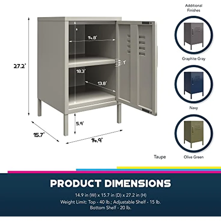 DHP Furniture Dorel Home Queer Eye Bradford Metallschrank Spind, grau – Bild 3