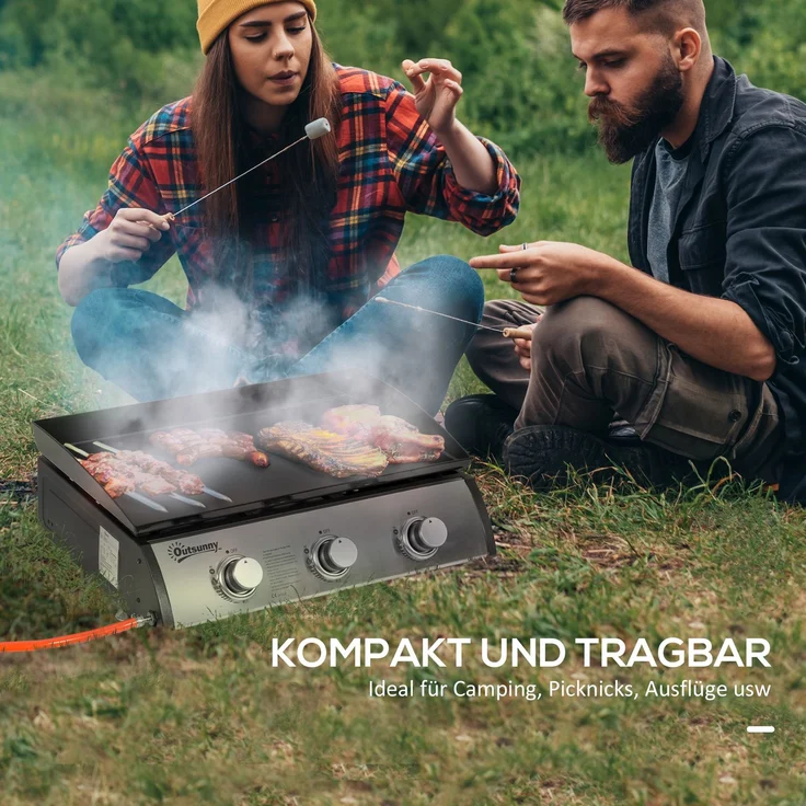 Outsunny Gasgrill, Edelstahl, Metall, Schwarz, 63L x 48B x 21H cm – Bild 6