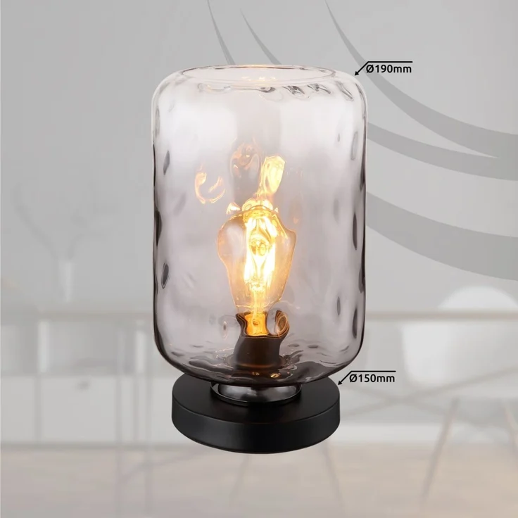 Tischleuchte, schwarz, Glas rauch, H 32,5 cm – Bild 9