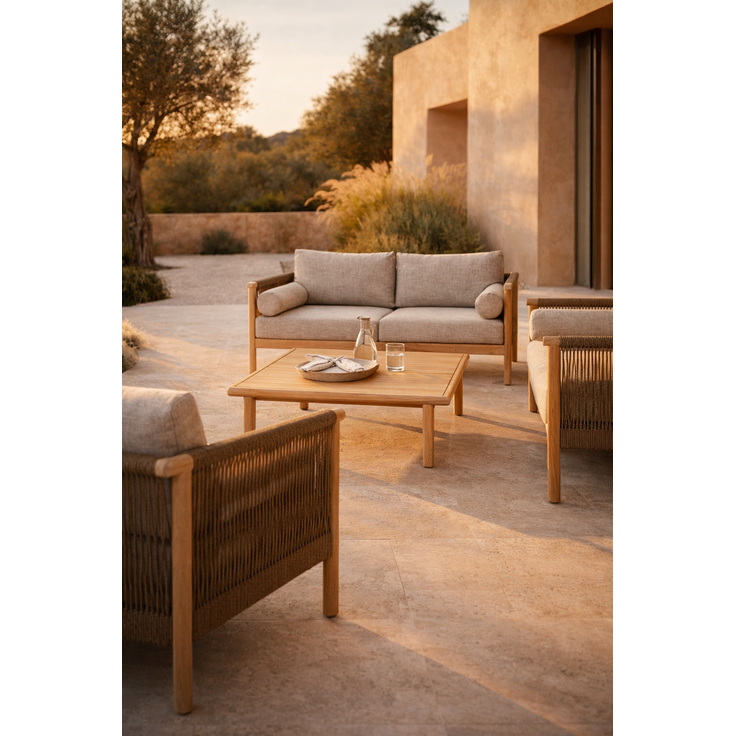 DutchBone Gartenmöbel-Set Oasis mit Sofa & Tisch aus Akazienholz, Beige 190x84x84,5 cm – Bild 3