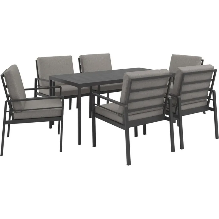 KONIFERA Garten-Essgruppe »New Jersey«, (Set, 19-tlg, 6 Sessel, Tisch 80x160x71 cm, inkl. Auflagen), Aluminium/Polyrattan
