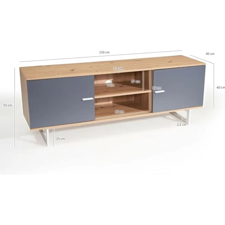 Livetastic Lowboard, Grau, Eiche, Metall, stehend, 150x55x40 cm, für Wohnzimmer und Wohnwände – Bild 4
