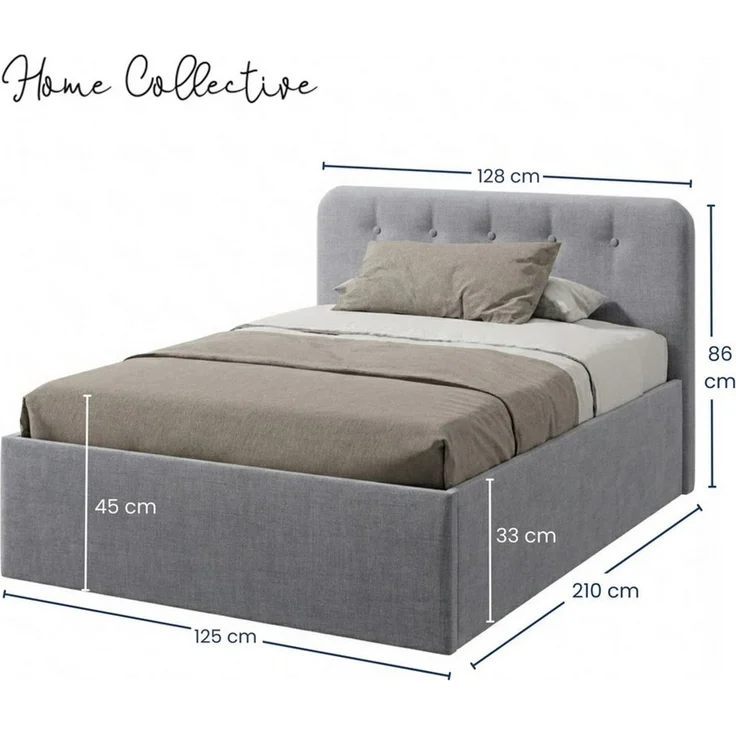 Home Collective Polsterbett Bett mit Stauraum, verstellbarem Lattenrost, viele Größen (Größen: 100x200 120x200 140x200 160x200 180x200 200x200, hochwertiger Strukturstoff, made in Germany), modernes Design mit hochwertigem Strukturstoff 120x200 cm, Grau – Bild 2