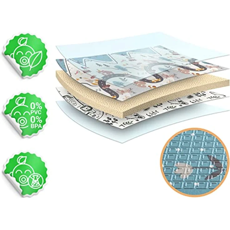 NUKIDO Baby-Schaumstoffmatte Doppelseitig Niedlich Buntes Design zum Spielen Krabbeln Ideal als Geschenk Rollbar Dicke 1 cm Größe 200x180 cm NK-340 – Bild 7