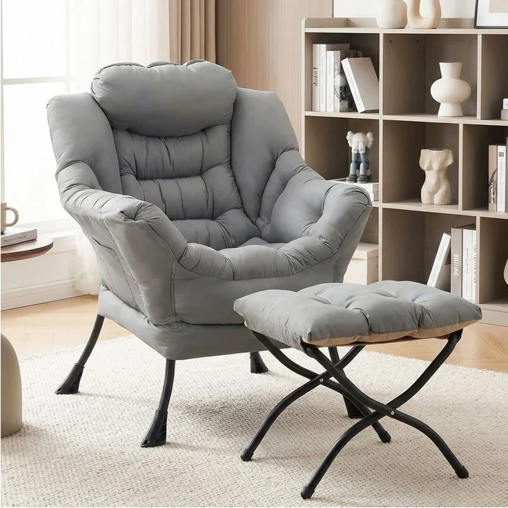 TLGREEN Loungesessel mit klappbarem Fußhocker, ergonomisch Relaxsessel, (Großliegestuhl mit rutschfesten Füßen, Seitentasche und 150 kg Tragkraft, leicht zu reinigendes Material), ideal für Wohnzimmer, Schlafzimmer und Arbeitszimmer – Bild 5