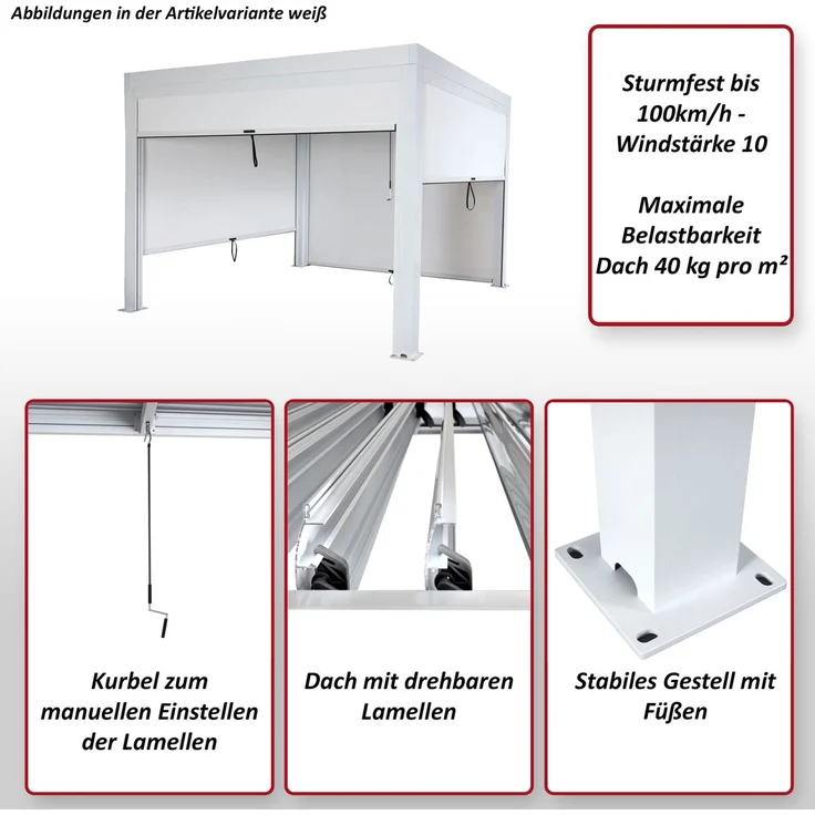 Mendler 'HWC-L46' Pergola, Regenrinne sturmfest, Aluminium anthrazit, 3x3m – Bild 2