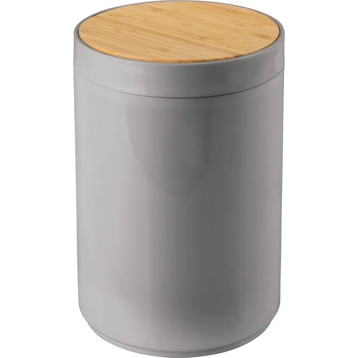 mDesign Mülleimer Abfalleimer Papierkorb 5L Schwingdeckel Bambus Kunststoff Grau – Bild 1
