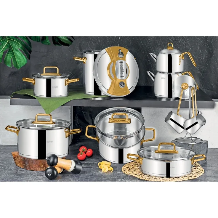 Hermia Concept 'Asis4064' Topfset (18-teilig), Silber / Gold, 24 x 24 cm, 6300 ml