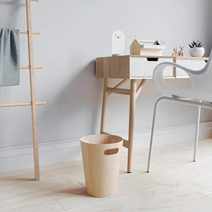 Umbra Woodrow Abfalleimer – Zweifarbiger Holz Papierkorb für Büro, Badezimmer, Wohnzimmer und Mehr, 7,5l Fassungsvermögen, Natur, – Bild 8