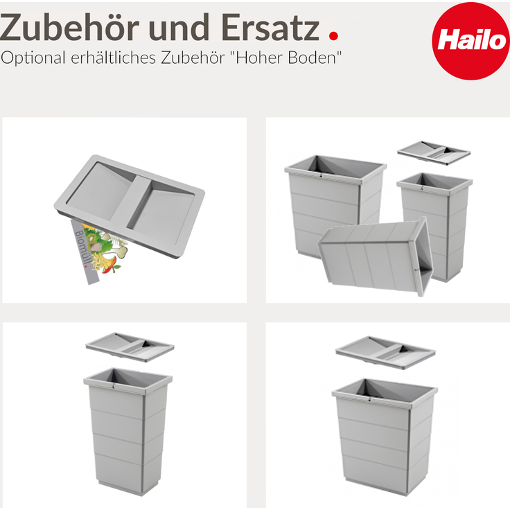 Hailo Inneneimer 1122239 hellgrau 20 L hoher Boden mit Deckel – Bild 4