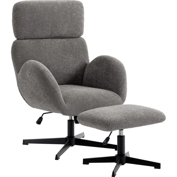 MELAYR, Drehbarer Sessel mit Fußhocker, 71 x 70 x 108 cm, Grau