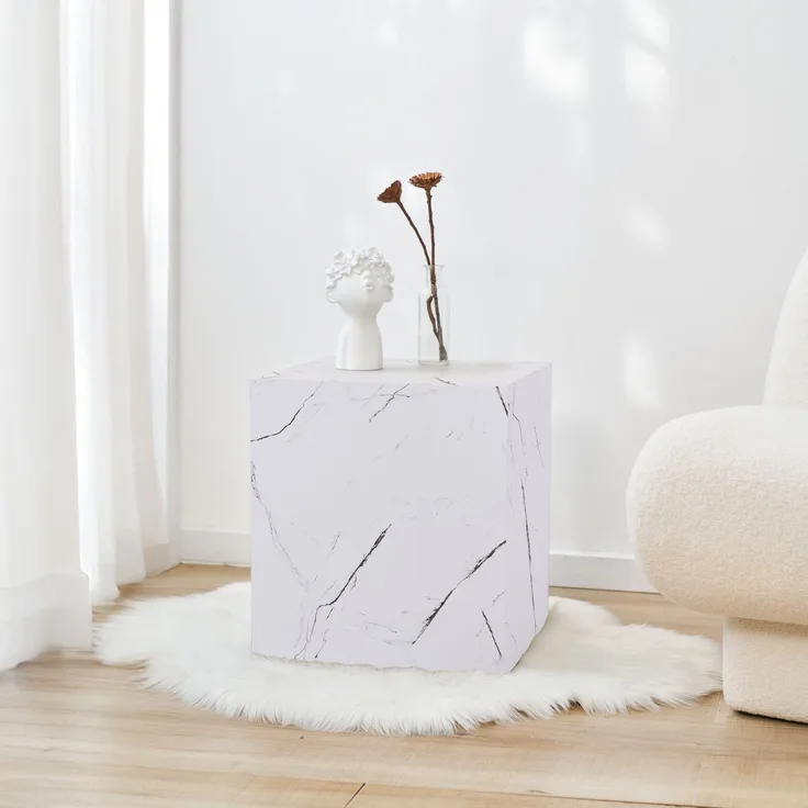 Beistelltisch Ellelu 45x40x40 cm Marmoroptik, weiß [en. casa]