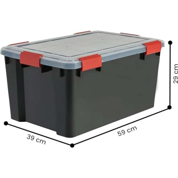 Iris Ohyama Luftdichte Kunststoff-Aufbewahrungsboxen mit Deckel, 50L, 4er-Set, Schwarz, Hermetischer wasserdichter Verschluss, Robuste Schnappverschlüsse, Stapelbar, Staubschutz, BPA-frei, AT-L – Bild 8