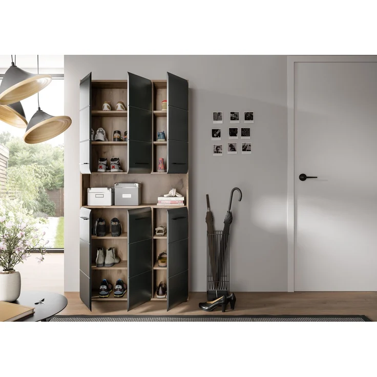 Mehrzweckschrank (B/H/T: 90x185x30 cm) in schwarz matt und Nox Oak Nachbildung – Bild 12