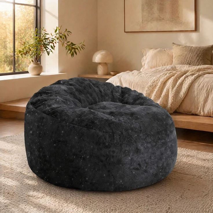 Bean Bag Sessel 100cm×98cm×61cm – schwarzes Flannelette mit hoher Rückenlehne – Bild 3