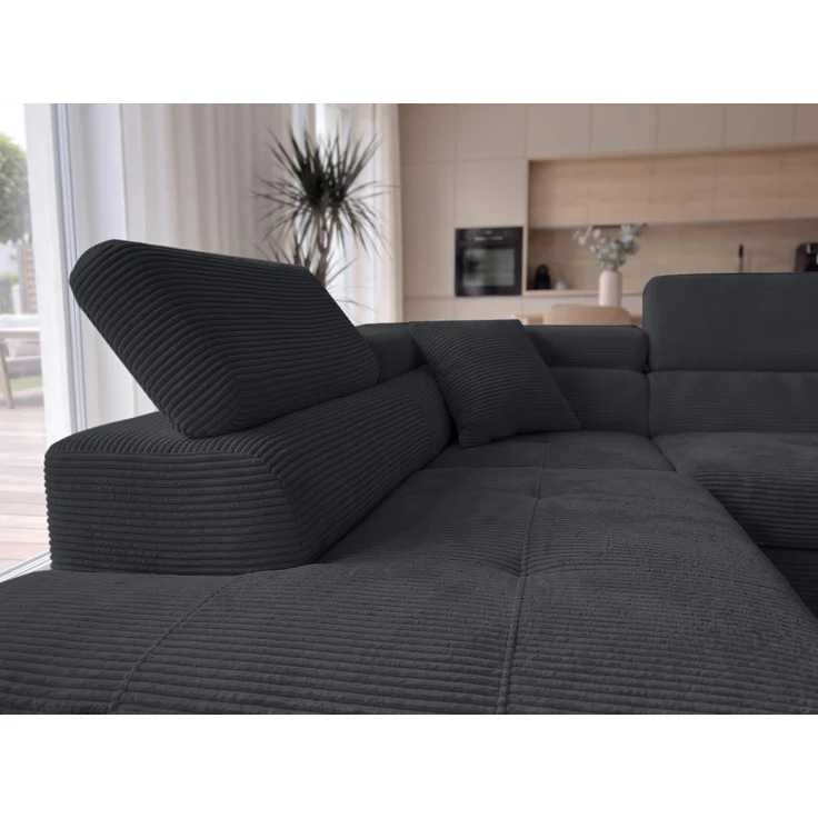AX LIVING Konak Cord-Schlafsofa L Schwarz 276 cm breit mit Bettkasten, Kopfstützen – Bild 5