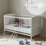 Babybett Kinderbett 70x140 Umbaubares Gitterbett höhenverstellbar & herausnehmbare Sprossen optional mit Matratze | Weiss Vollholz Kiefer Made in Europe