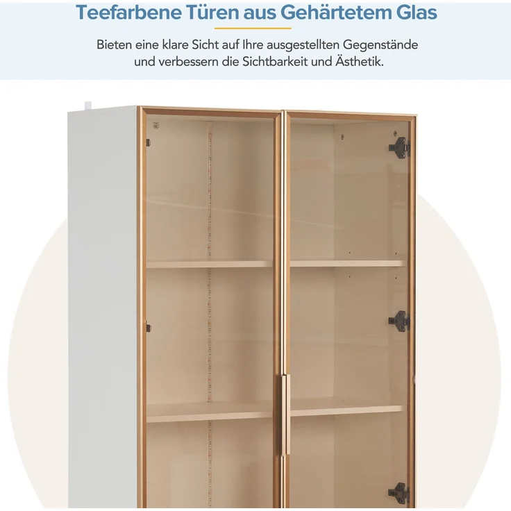 DESVIAE Vitrine mit LED-Beleuchtung, 80x160x40 cm, Spanplatte und braunes Glas, Weiß – Bild 6