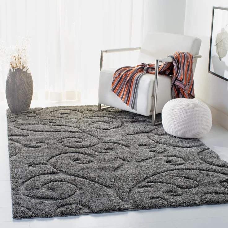 SAFAVIEH Zottelig Teppich für Wohnzimmer, Esszimmer, Schlafzimmer - Florida Shag Collection, Hoher Flor, Grau, 122 X 183 cm