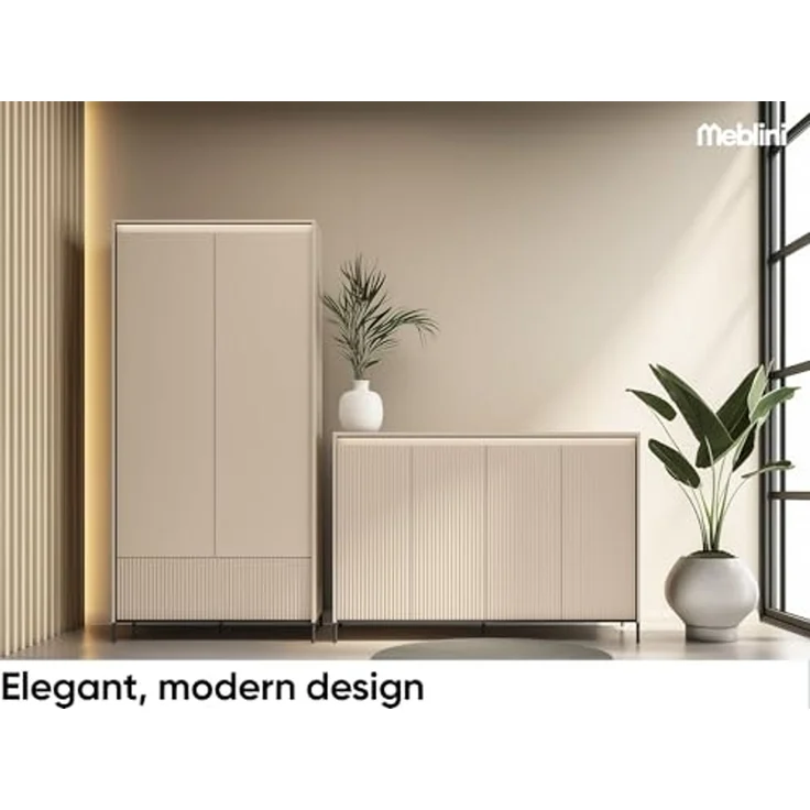 MEBLINI Garderobe Flur Möbel Set mit LED – TREND – Beige/Schwarz – Garderobenschrank Flur mit Kommode - Garderobe Schrank - Flurgarderobe - Flurschrank hoch – Bild 3
