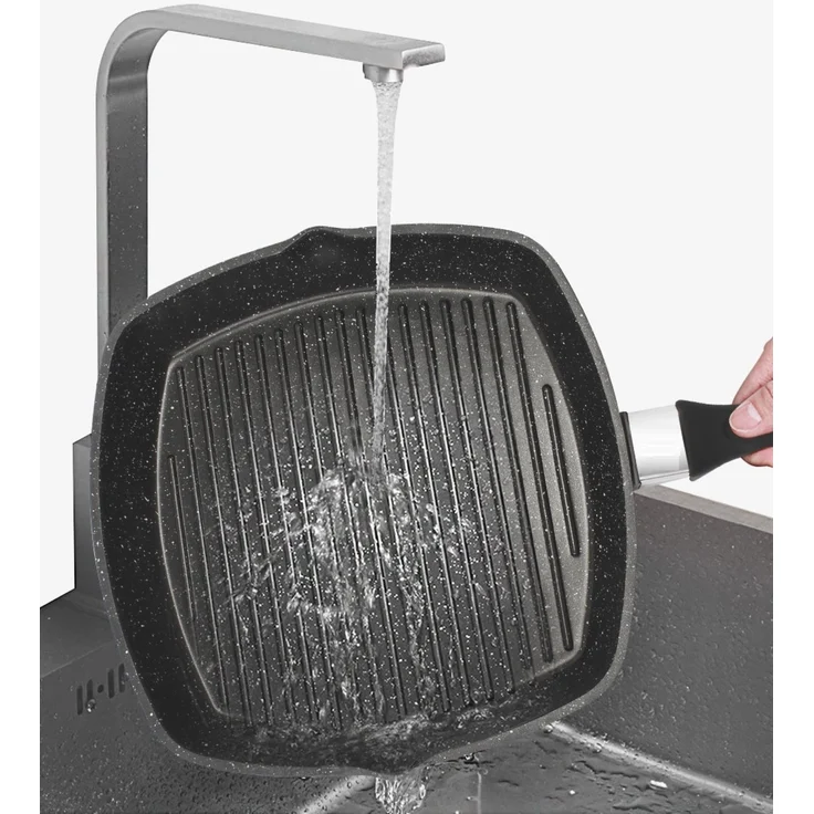 Grillpfanne Ø28cm Steakpfanne Bratpfanne Induktion in Schwarz mit Ausläufe – Bild 3