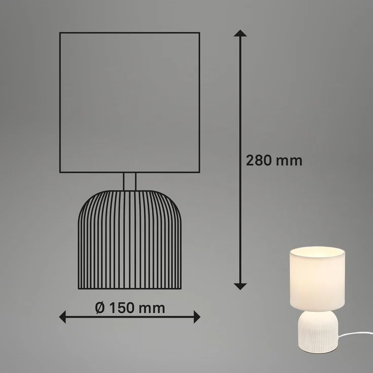 BRILONER - Tischlampe mit Stoffschirm, Kabelschalter, Keramikfuß, Lampe, Nachttischlampe, Tischleuchte, Dekolampe Flur, Bürolampe, Leselampe, Wohnzimmer, Schlafzimmer, 15x28 cm (DxH), Weiß – Bild 6