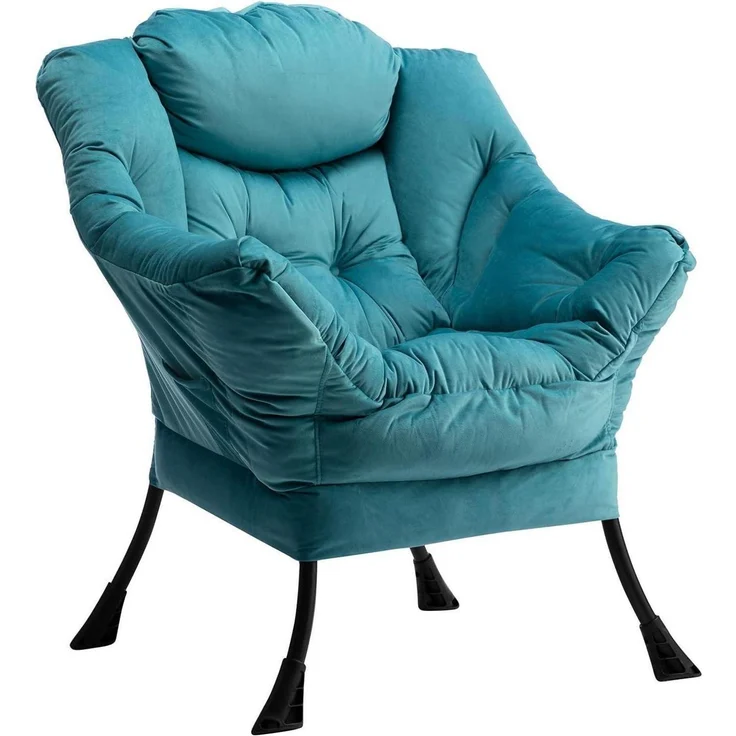 Ohrensessel Samt Relaxsessel Lesesessel Stahlrahmen Blauer See – Bild 3