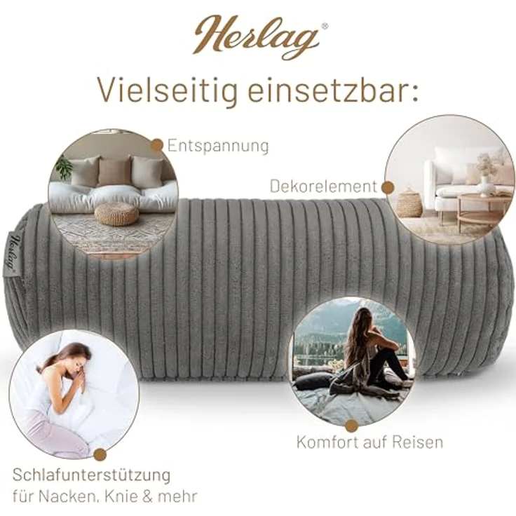 Herlag Nackenrolle Kissenrolle ELLA, 65x20cm oder 40x15cm, 4 Farben, Wohnzimmer, Schlafzimmer – Bild 7