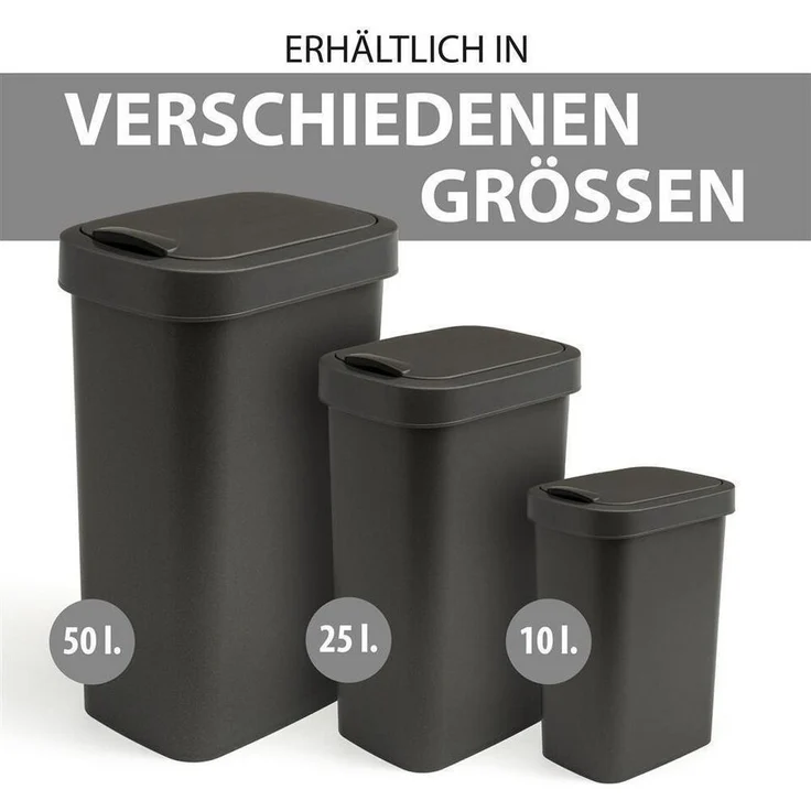 Hausfelder Mülleimer Abfalleimer 3er Set, 50l, 25l,10l, 3 Mülleimer mit Klappschwingdeckel, Made in Germany, mit Klapp- und Schwingdeckel, robuste Konstruktion – Bild 3