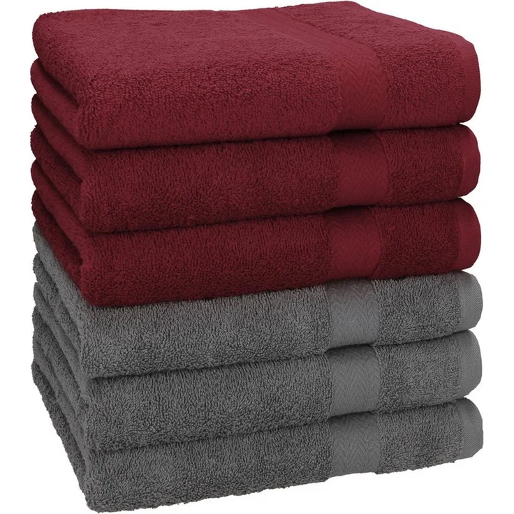 Betz Handtücher 6 Stück 50x100 cm Premium Farbe dunkelrot/anthrazit, 100% Baumwolle (Set, 6-St) – Bild 1
