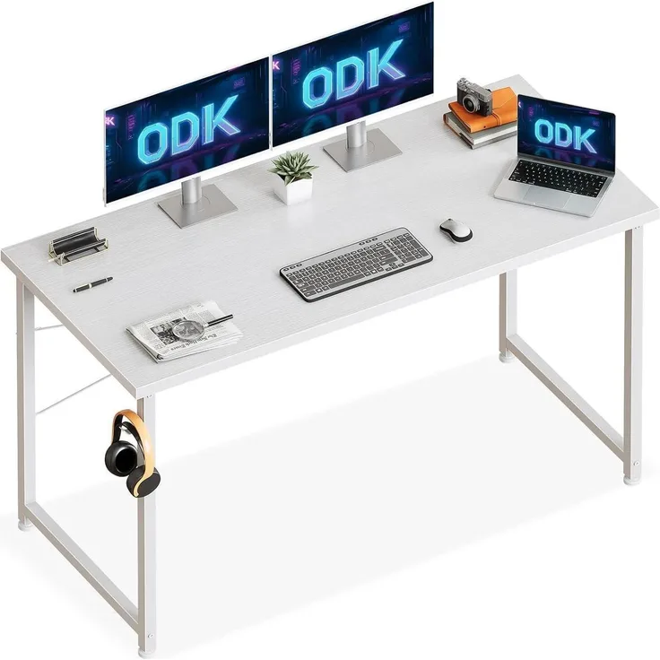 ODK Schreibtisch Weiß 120x50x74cm Computertisch Bürotisch mit Kopfhörer Halter