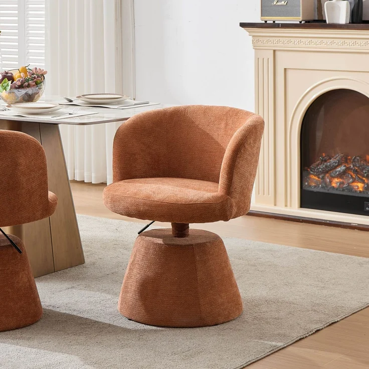 Höhenverstellbarer, um 360° drehbarer Barhocker, moderner, runder Esszimmerstuhl mit Chenille-Bezug, ergonomischer Akzentstuhl für Schlafzimmer, Kücheninsel und Bar, Einzelpackung, Terrakotta & Orange, DE1878OG – Orange – 57,5 ​​x 60 x 92,5 cm – YOUDENOVA – Bild 1