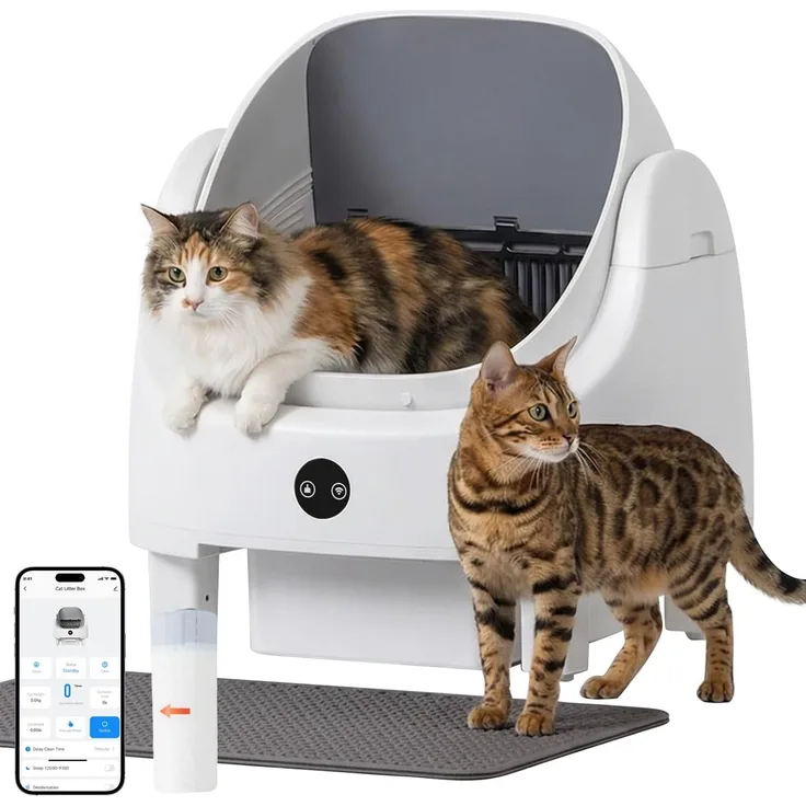 Aoxun Selbstreinigende Katzentoilette, Katzenklo Selbstreinigend mit Sicherheits Geruchskontrolle, Automatischer App-Steuerung für Katzen, Inklusive Katzenstreumatte,Müllbeutel und Duftbox, Weiß