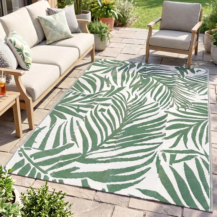 MELAYR, Outdoor Teppich Wendbares Wetterfest Outdoorteppich Carpet mit Blätter-Muster, 152 x 243 cm Dunkelgrün – Bild 3