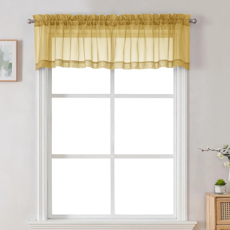 Chyhomenyc Durchsichtige Fenstervolants für Fenster, kleine Fenstervorhänge für Wohnzimmer, Badezimmer, moderne Oberseite, Doppelstangentasche, Voile, Kellerfenstervorhänge, 106x35 cm, goldfarben, 2